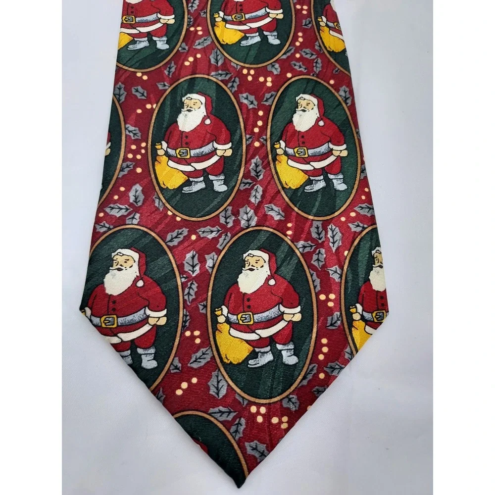 Keith Daniel Mens Christmas Tie Santa Claus Portrait Burgundy Holiday Silk Blend